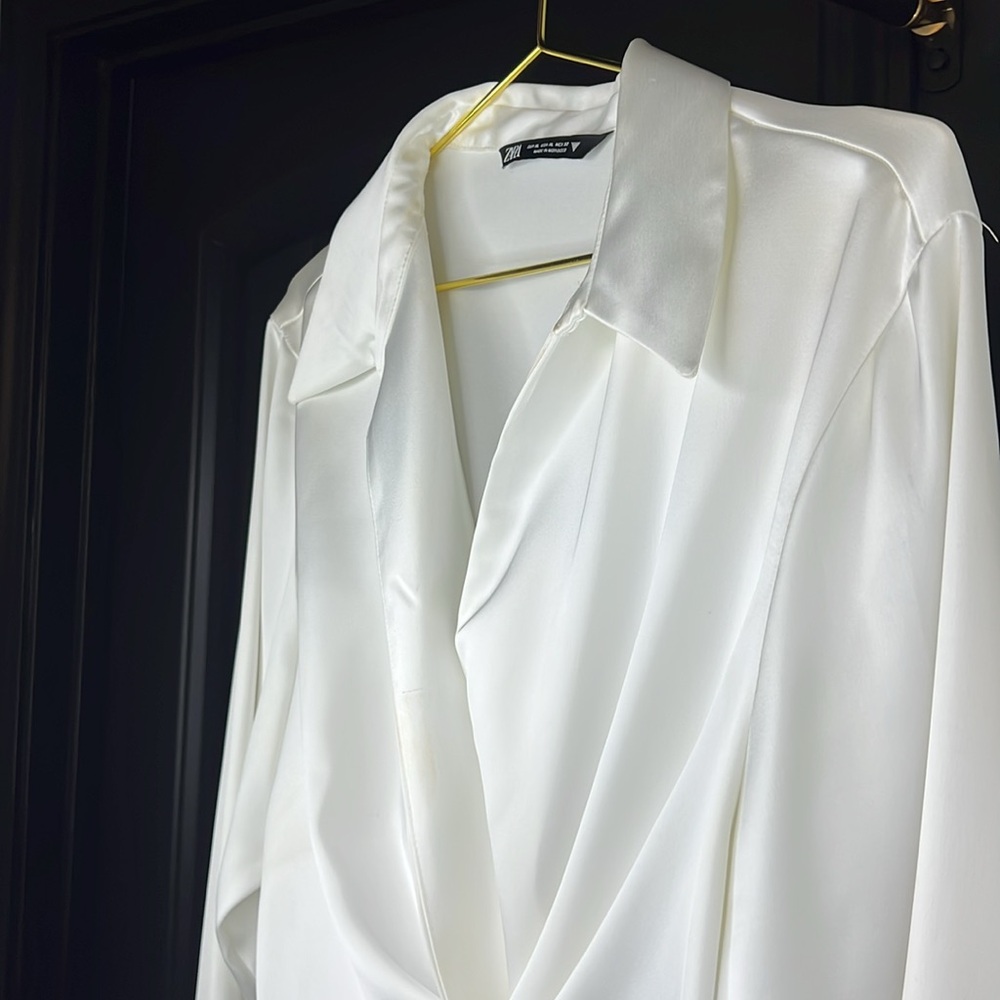 Zara White Asymmetrical Ruched Wrap Dress